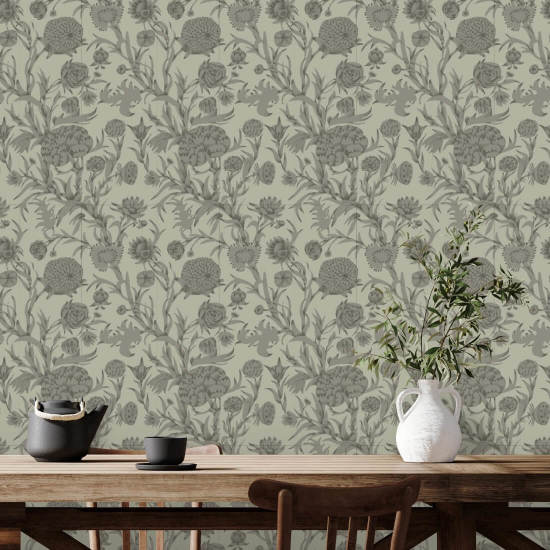Matagal florescente Papel de parede Green Taupe