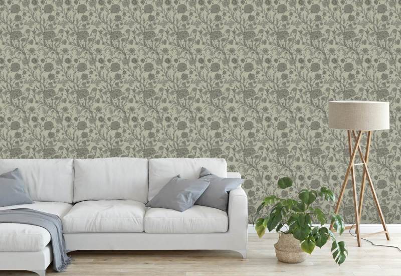 Blommande snår Grön Taupe Bakgrund