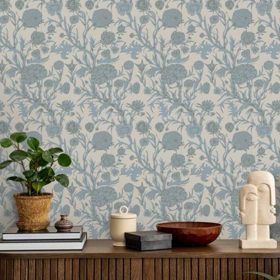 Blooming Thicket Linen Stone Wallpaper