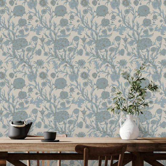 Matorral floreciente Papel pintado Linen Stone