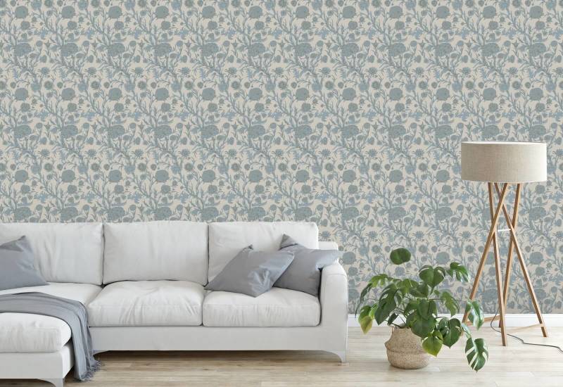 Blomstrende krat Linned Stone Tapet