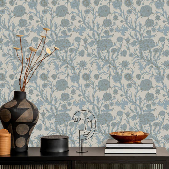 Blomstrende krat Linned Stone Tapet