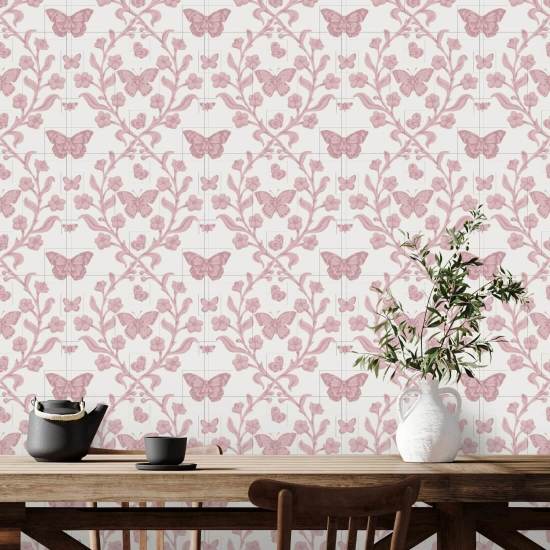 Butterfly Garden Dusty Blush Wallpaper