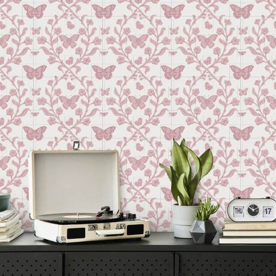 Vlindertuin Dusty Blush behang