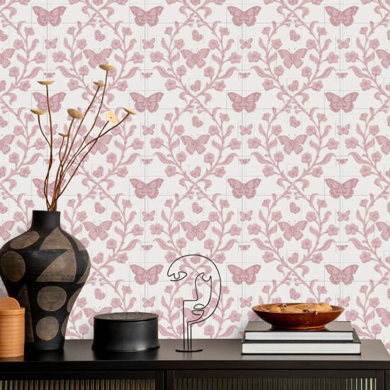 Jardin des papillons Papier peint Dusty Blush