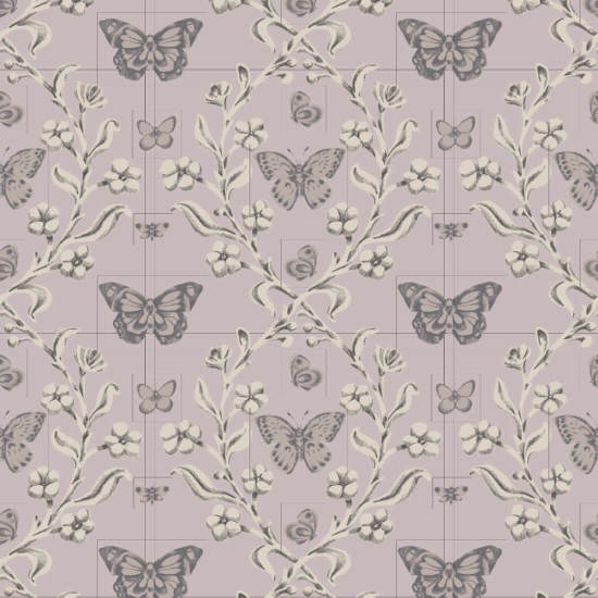 Butterfly Garden Dusty Lilac Wallpaper