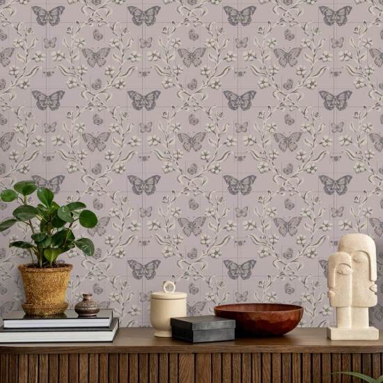Butterfly Garden Dusty Lilac Wallpaper