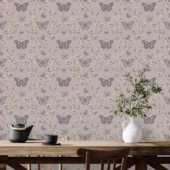 Butterfly Garden Dusty Lilac Wallpaper