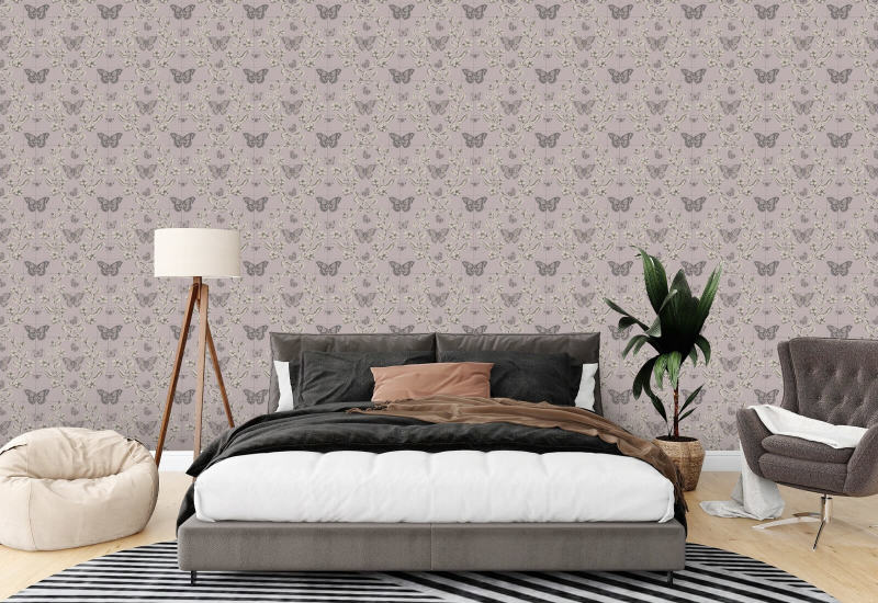 Butterfly Garden Dusty Lilac Wallpaper