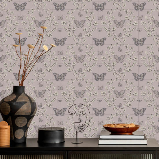 Jardin des papillons Papier peint Dusty Lilac