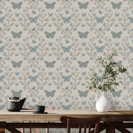 Butterfly Garden Linen Stone Wallpaper