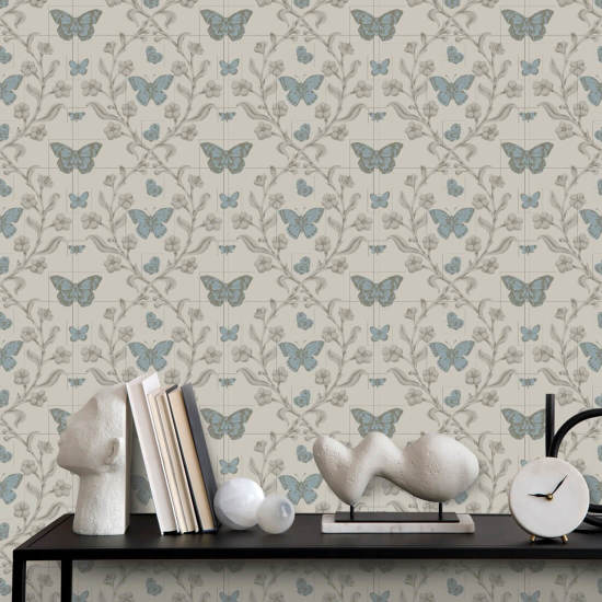 Butterfly Garden Linen Stone Wallpaper