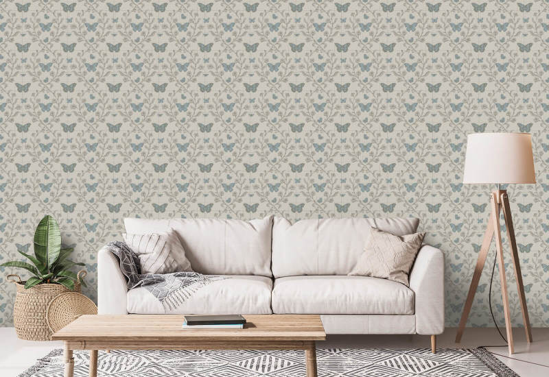 Butterfly Garden Linen Stone Wallpaper