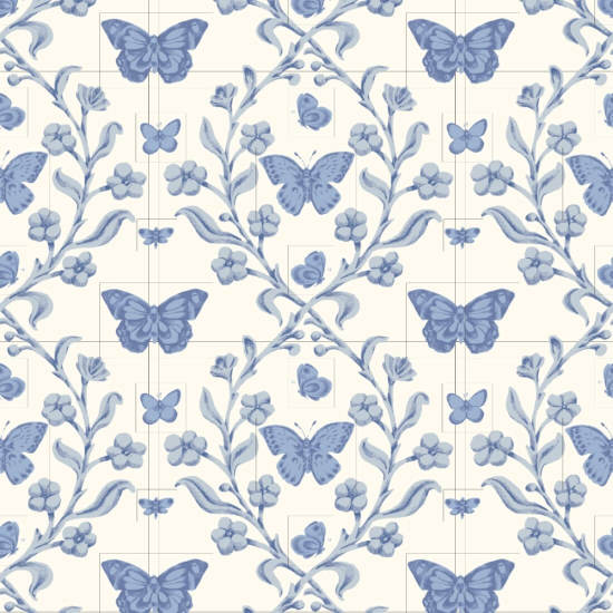 Butterfly Garden Porcelain Blue Wallpaper