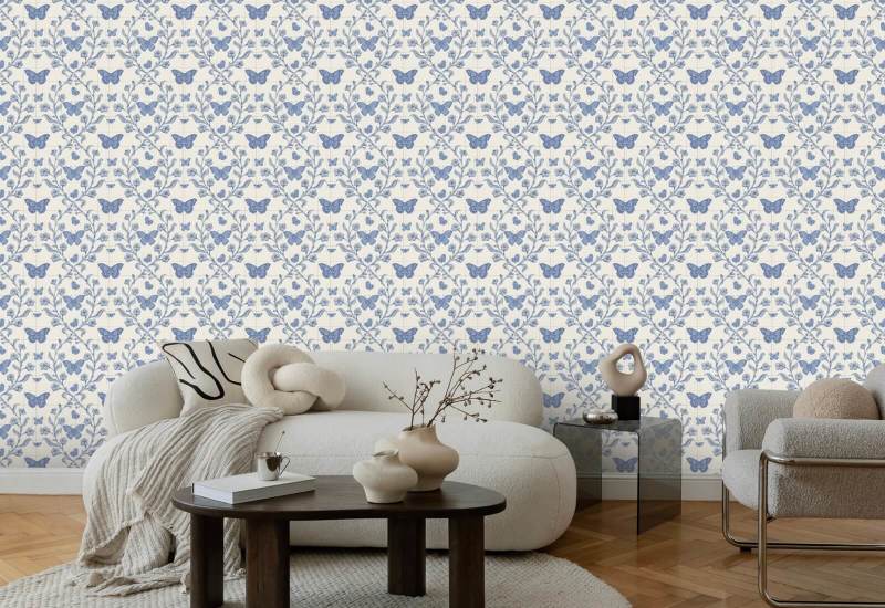 Jardim de borboletas Papel de parede de porcelana azul
