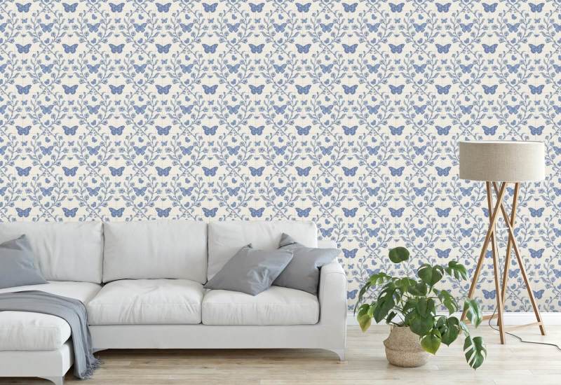 Giardino delle farfalle Carta da parati blu in porcellana