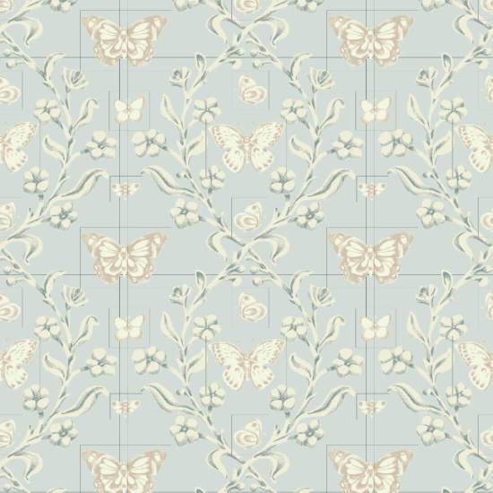 Butterfly Garden Silvered Blue Wallpaper