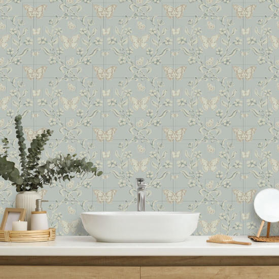 Jardin des papillons Papier peint bleu argenté