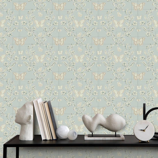 Butterfly Garden Silvered Blue Wallpaper