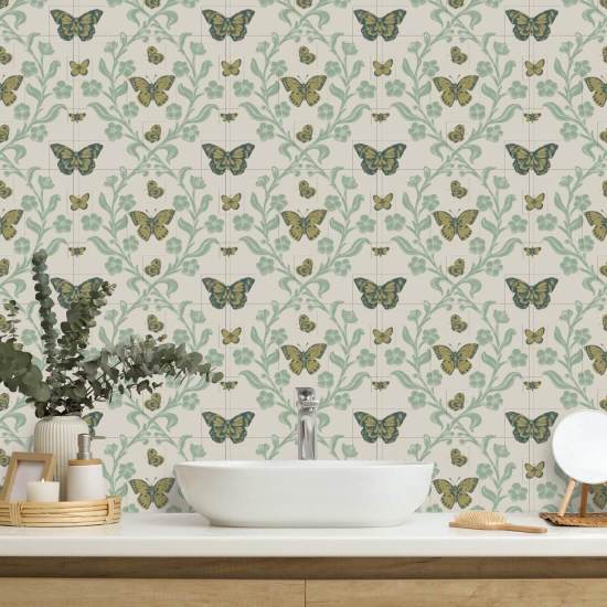 Butterfly Garden Summer Greens Wallpaper