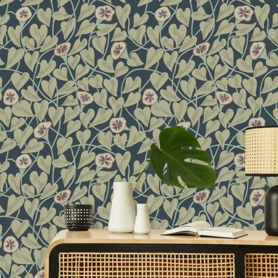 Climbing Vine Moonlit Green Wallpaper