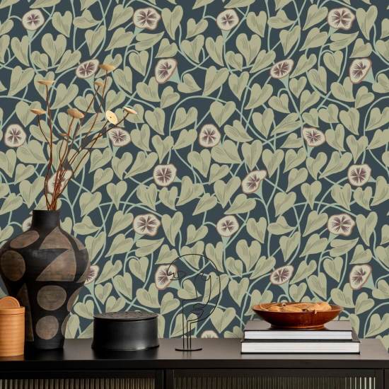 Climbing Vine Moonlit Green Wallpaper