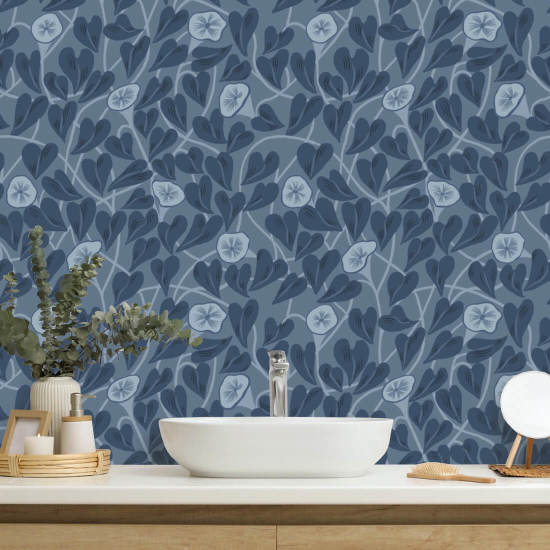 Klimmende wijnstok Marineblauw behang