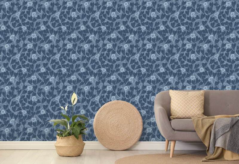Climbing Vine Navy Wallpaper