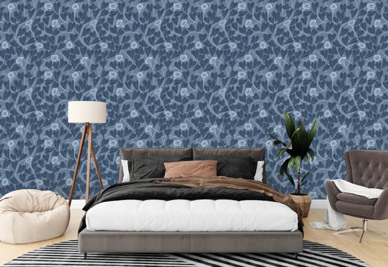 Klimmende wijnstok Marineblauw behang