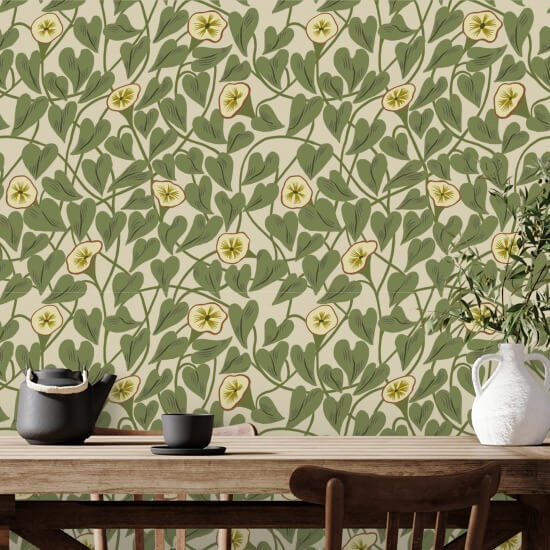 Climbing Vine Taupe Green Wallpaper