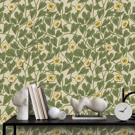 Climbing Vine Taupe Green Wallpaper
