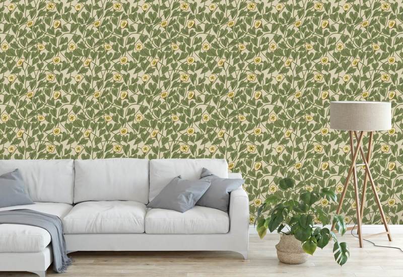Vigne grimpante Papier peint vert taupe