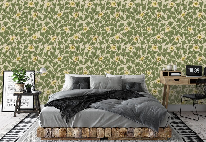 Climbing Vine Taupe Green Wallpaper