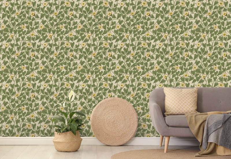 Climbing Vine Taupe Green Wallpaper