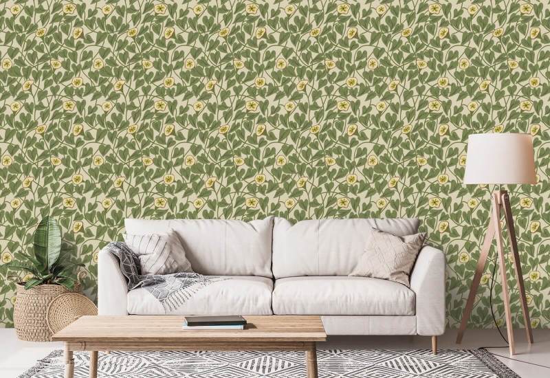 Climbing Vine Taupe Green Wallpaper