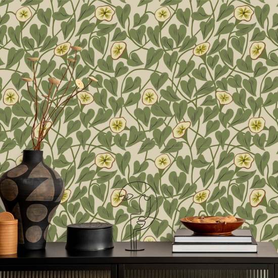 Climbing Vine Taupe Green Wallpaper