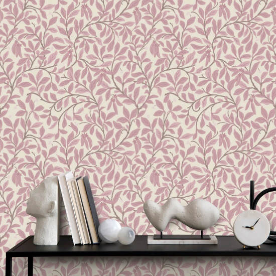 Leaf and Pod Dusty Blush Wallpaper