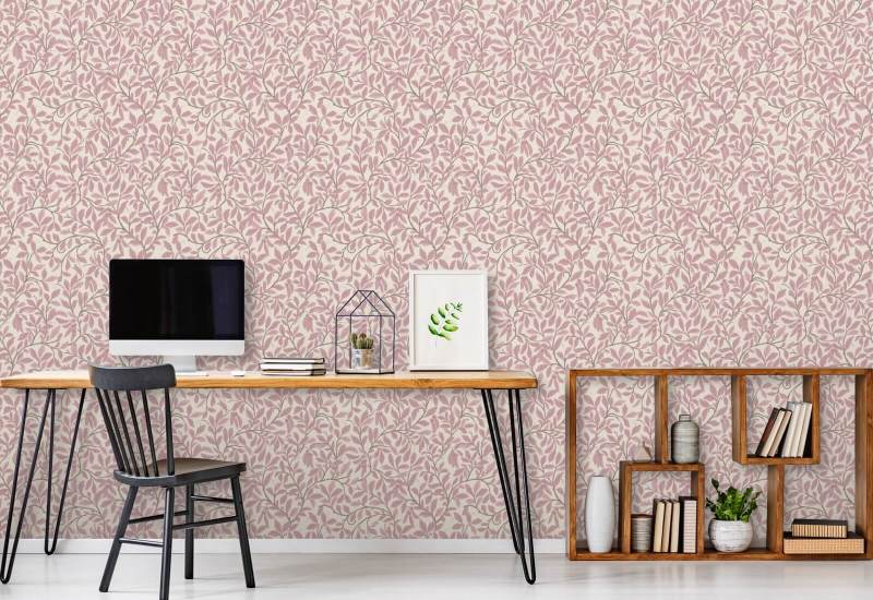 Leaf and Pod Dusty Blush Wallpaper