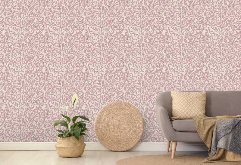Leaf and Pod Dusty Blush Wallpaper