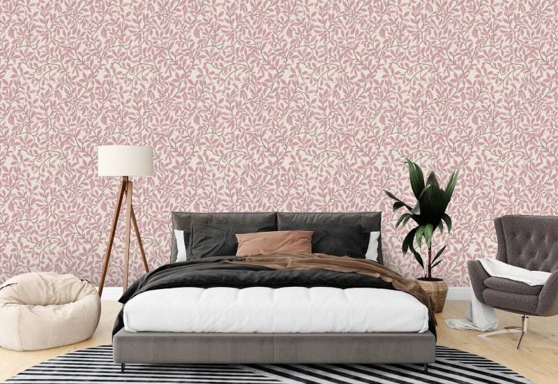 Leaf and Pod Dusty Blush Wallpaper