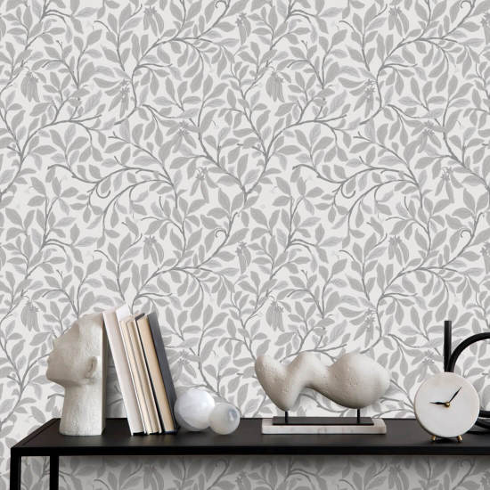 Leaf and Pod Graphite Wallpaper