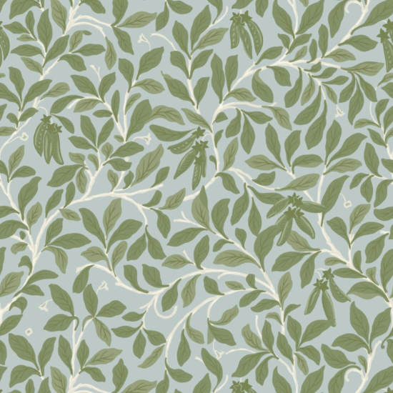 Leaf and Pod Hazy Blue Wallpaper