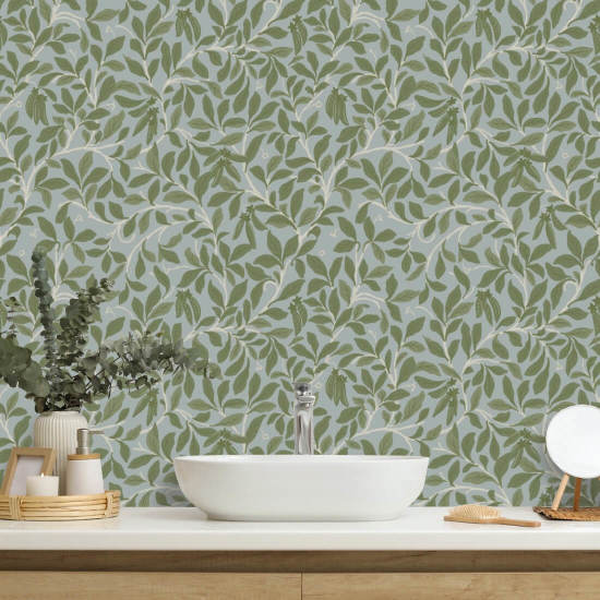 Feuille et gousse Papier peint Hazy Blue