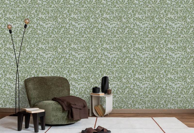 Feuille et gousse Papier peint Hazy Blue