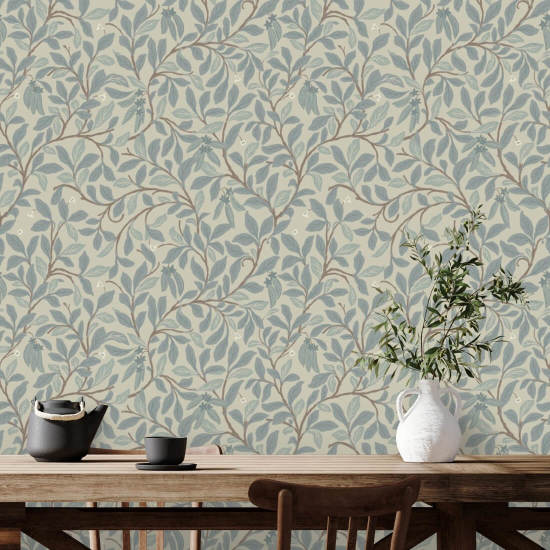 Feuille et gousse Papier peint Linen Stone