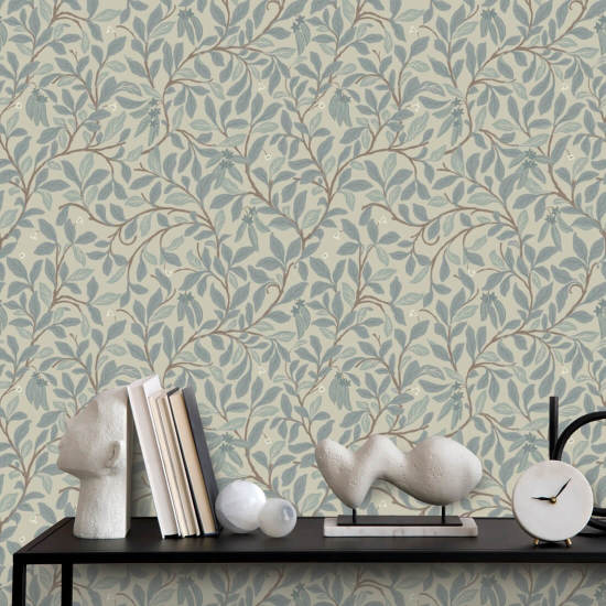 Leaf and Pod Linen Stone Wallpaper