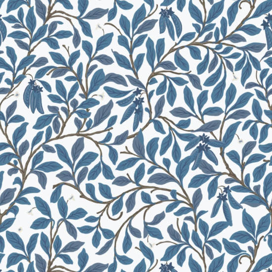 Leaf and Pod Navy White Wallpaper
