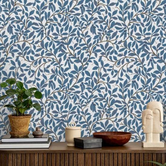 Feuille et gousse Papier peint blanc marine