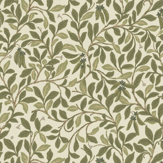 Leaf and Pod Taupe Green Wallpaper