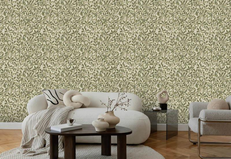 Leaf and Pod Taupe Green Wallpaper